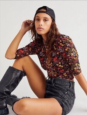 Free People mesh mock-neck top